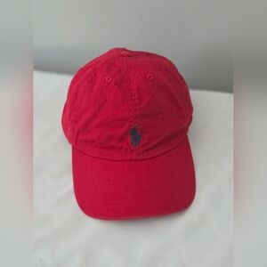 Ralph Lauren Boys Red Baseball Cap with Navy Pony